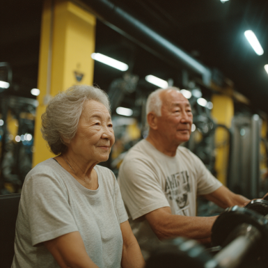 Пожилая женщина занимается йогой